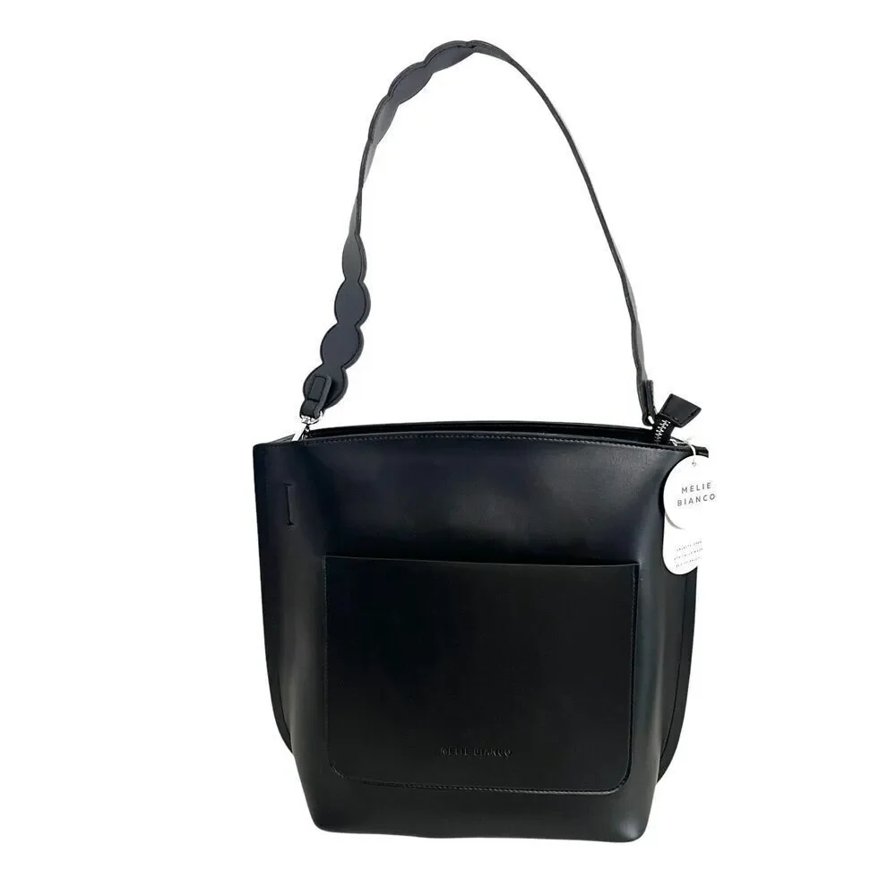 Melie Bianco Black Cecilia Saddle Large Tote Bag